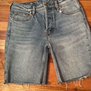 We The Free Blue Jean Shorts with Frayed Hem
